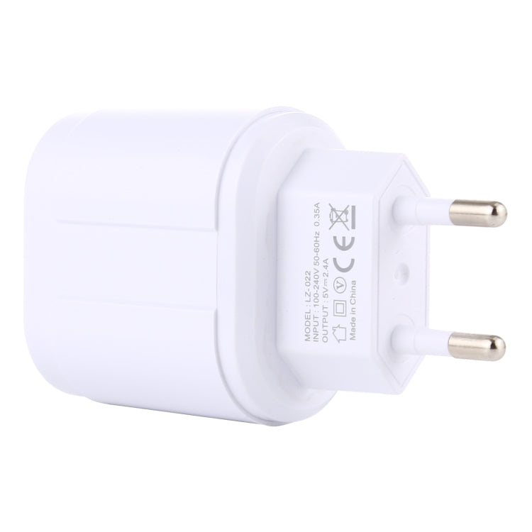 LZ-022 5V 2.4A Dual USB Ports Travel Charger, EU Plug (White)