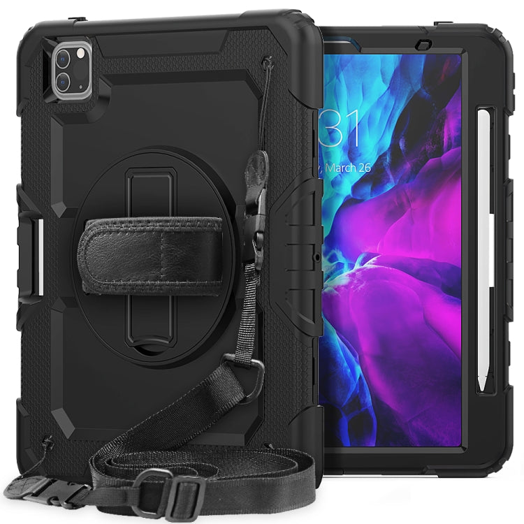 For iPad Pro 11 inch (2018) / Pro 11 inch (2020) Shockproof Colorful Silica Gel + PC Protective Tablet Case with Holder & Shoulder Strap & Hand Strap & Pen Slot(Black)