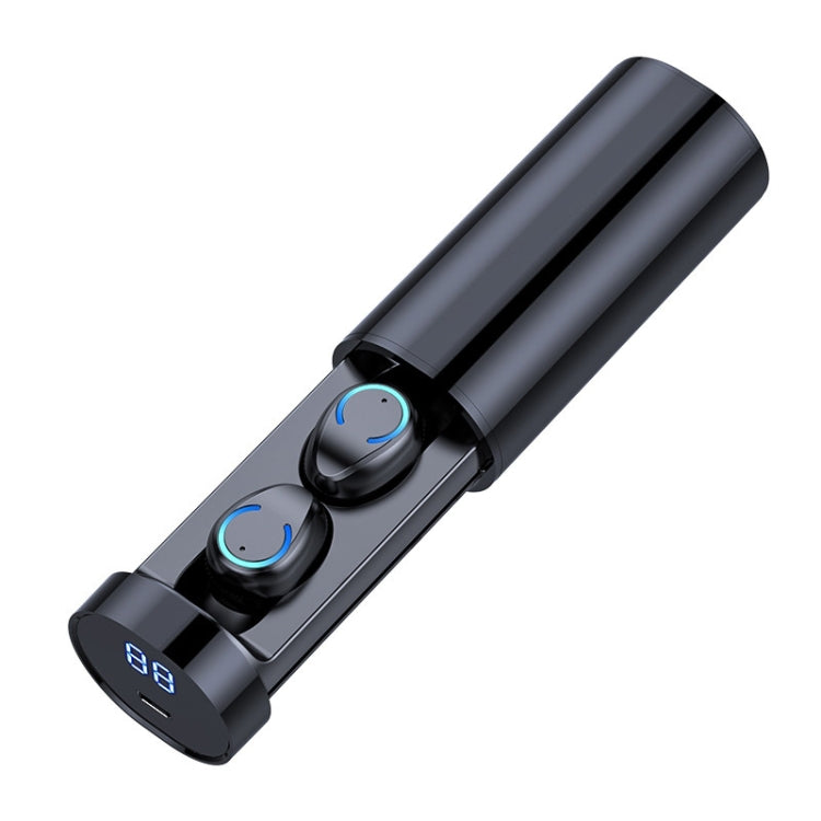 F9-6 TWS CVC8.0 Noise Cancelling Touch Bluetooth Earphone with Pull-out Cylindrical Charging Box, Support LED Power Digital Display & Call & Siri(Black)