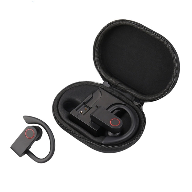 JHO-A9 TWS Wireless Hanging Ear Type Bluetooth Earphone with Charging + Storage Integrated Zipper Bag, Support Voice Control(Black)