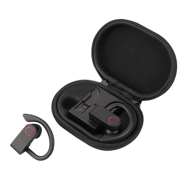 JHO-A9 TWS Wireless Hanging Ear Type Bluetooth Earphone with Charging + Storage Integrated Zipper Bag, Support Voice Control(Black)