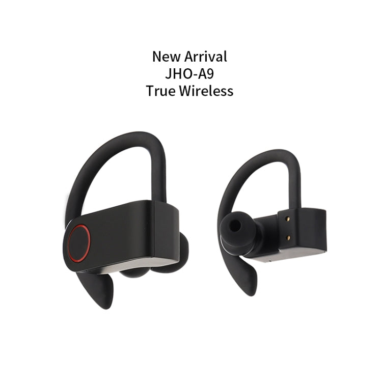 JHO-A9 TWS Wireless Hanging Ear Type Bluetooth Earphone with Charging + Storage Integrated Zipper Bag, Support Voice Control(Black)