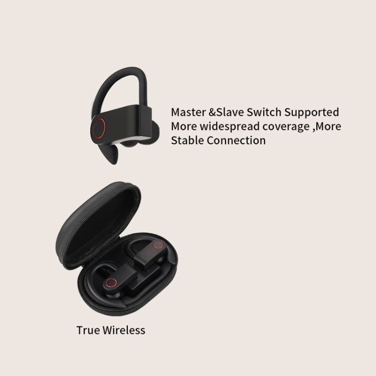 JHO-A9 TWS Wireless Hanging Ear Type Bluetooth Earphone with Charging + Storage Integrated Zipper Bag, Support Voice Control(Black)