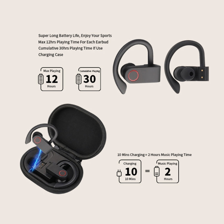 JHO-A9 TWS Wireless Hanging Ear Type Bluetooth Earphone with Charging + Storage Integrated Zipper Bag, Support Voice Control(Black)