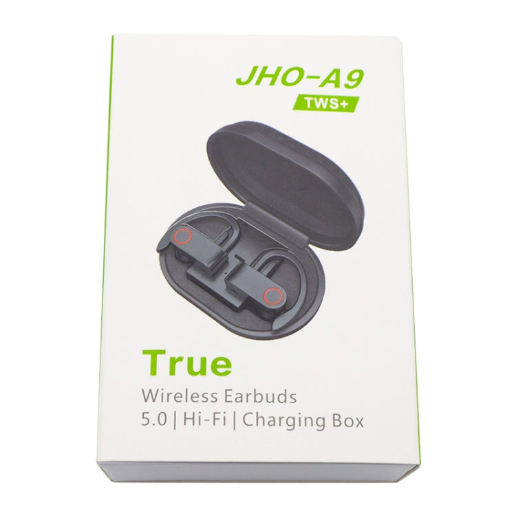 JHO-A9 TWS Wireless Hanging Ear Type Bluetooth Earphone with Charging + Storage Integrated Zipper Bag, Support Voice Control(Black)