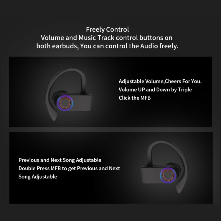 JHO-A9 TWS Wireless Hanging Ear Type Bluetooth Earphone with Charging + Storage Integrated Zipper Bag, Support Voice Control(Black)