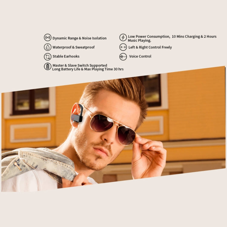 JHO-A9 TWS Wireless Hanging Ear Type Bluetooth Earphone with Charging + Storage Integrated Zipper Bag, Support Voice Control(Black)