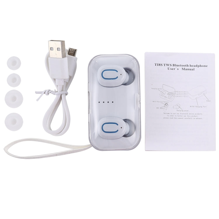 TI8S TWS Dazzling Wireless Stereo Bluetooth 5.0 Earphones with Charging Case(White)
