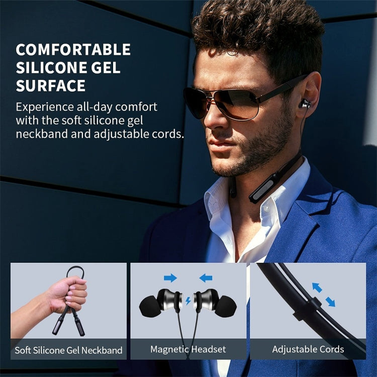 HT1 Magnetic In-Ear Wireless Bluetooth Stereo Headset(Black) - Neck-mounted Earphone by PMC TechLife | Online Shopping South Africa | PMC TechLife