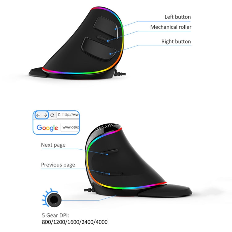 DELUX M618 Plus RGB Wired Optical Mouse Ergonomic Vertical Mouse 4000DPI - free shipping - PMC Jewellery - Order now!
