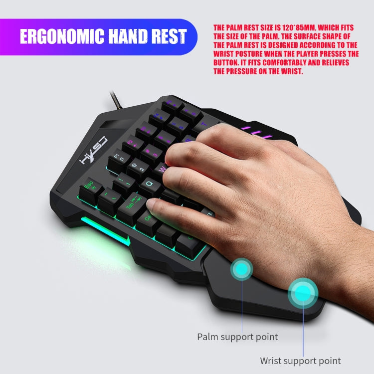 HXSJ V100 Universal One-hand 35-Keys Mechanical Blue Axis Seven-color Backlight Wired Gaming Keyboard, Length: 1.6m