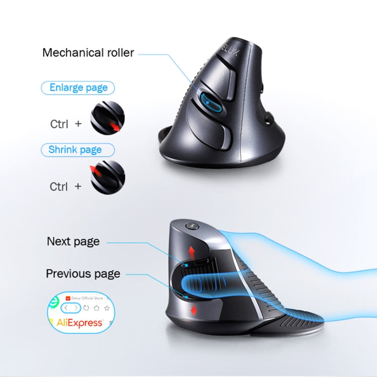 DELUX M618GX Wireless Ergonomic Vertical Mouse 1600DPI Optical Mouse - Wireless Mice by DELUX | Online Shopping South Africa | PMC Jewellery | Buy Now Pay Later Mobicred