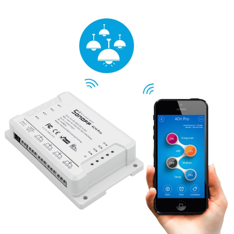 Sonoff 4CH Pro 433MHz Remote Control + WiFi Smart Timer Switch, Interlock / Self-locking, 3 Working Modes, Compatible with Alexa and Google Home, Support iOS and Android - free shipping - PMC Jewellery - Order now!