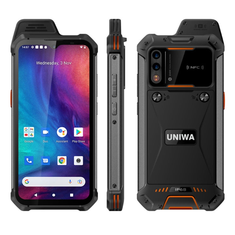 UNIWA W888 Standard Rugged Phone, 4GB+64GB, IP68 Water-resistant Dustproof Shockproof, 5000mAh Battery, 6.3 inch Android 11 MTK6765 Helio P35 Octa Core up to 2.35GHz, Network: 4G, NFC, OTG(Black+Orange)