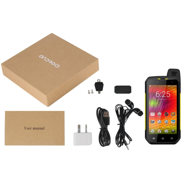 UNIWA B6000 PTT Walkie Talkie Rugged Phone, 4GB+64GB, IP68 Water-resistant Dustproof Shockproof, 5000mAh Battery, 4.7 inch Android 9.0 MTK6762 Octa Core up to 2.0GHz, Network: 4G, NFC, OTG (Yellow)