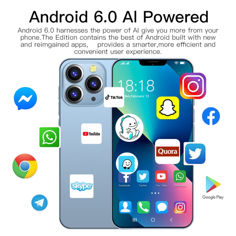 i13 Pro Max N83, 1GB+16GB, 6.1 inch Notch Screen, Face Identification, Android 6.0 Spreadtrum 7731G Quad Core, Network: 3G, Dual SIM(Blue) - by PMC Jewellery | Online Shopping South Africa | PMC Jewellery | Buy Now Pay Later Mobicred