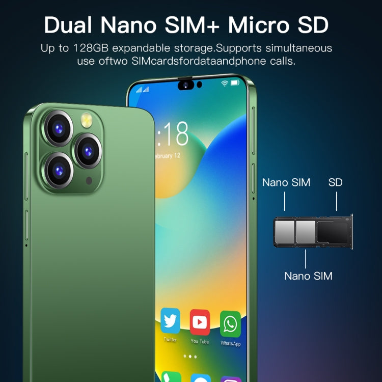 i14 Pro Max N85, 1GB+16GB, 6.3 inch Screen, Face Identification, Android 6.0 Spreadtrum 7731G Quad Core, Network: 3G, Dual SIM(Green)
