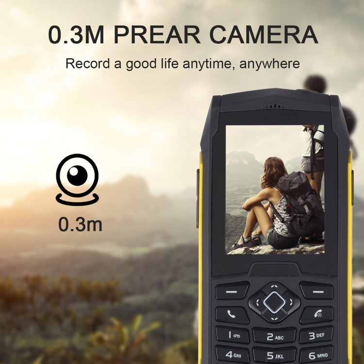 Rugtel R1D Rugged Phone, IP68 Waterproof Dustproof Shockproof, 2.4 inch, MTK6261D, 2000mAh Battery, Loud Box Speaker, FM, Network: 2G, Dual SIM(Yellow) - free shipping - PMC Jewellery - Order now!