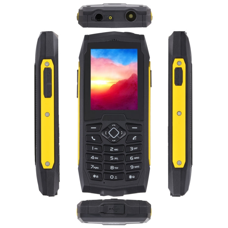 Rugtel R1D Rugged Phone, IP68 Waterproof Dustproof Shockproof, 2.4 inch, MTK6261D, 2000mAh Battery, Loud Box Speaker, FM, Network: 2G, Dual SIM(Yellow) - free shipping - PMC Jewellery - Order now!