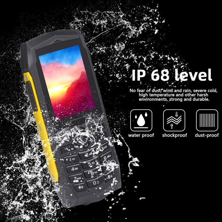 Rugtel R1D Rugged Phone, IP68 Waterproof Dustproof Shockproof, 2.4 inch, MTK6261D, 2000mAh Battery, Loud Box Speaker, FM, Network: 2G, Dual SIM(Yellow) - free shipping - PMC Jewellery - Order now!