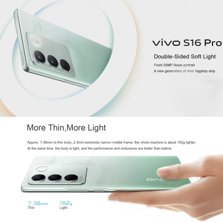 vivo S16 Pro 5G, 50MP Camera, 8GB+256GB, Triple Back Cameras, Srceen Fingerprint Identification, 4600mAh Battery, 6.78 inch Android 13 OriginOS 3 Dimensity 8200 Octa Core up to 3.1GHz, OTG, NFC, Network: 5G (Mint Green)