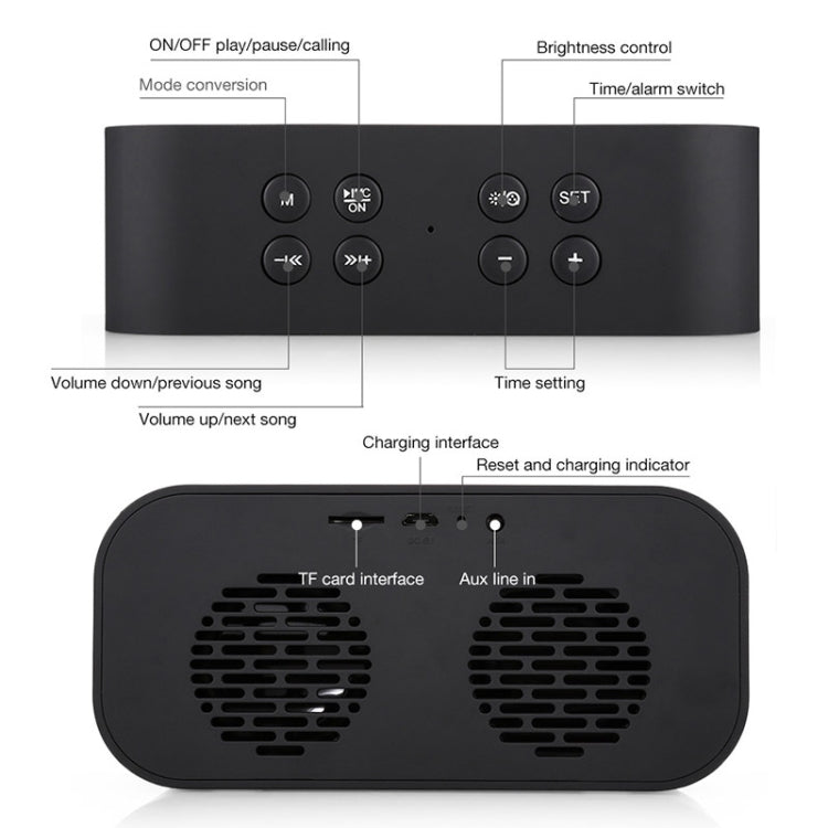 AEC BT501 Bluetooth 5.0 Mini Speaker with LED & Alarm Clock & Clock & Mirror, Support 32G TF Card(Black)