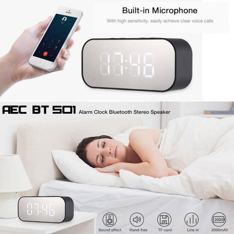 AEC BT501 Bluetooth 5.0 Mini Speaker with LED & Alarm Clock & Clock & Mirror, Support 32G TF Card(Black) - Mini Speaker by AEC | Online Shopping South Africa | PMC Jewellery | Buy Now Pay Later Mobicred