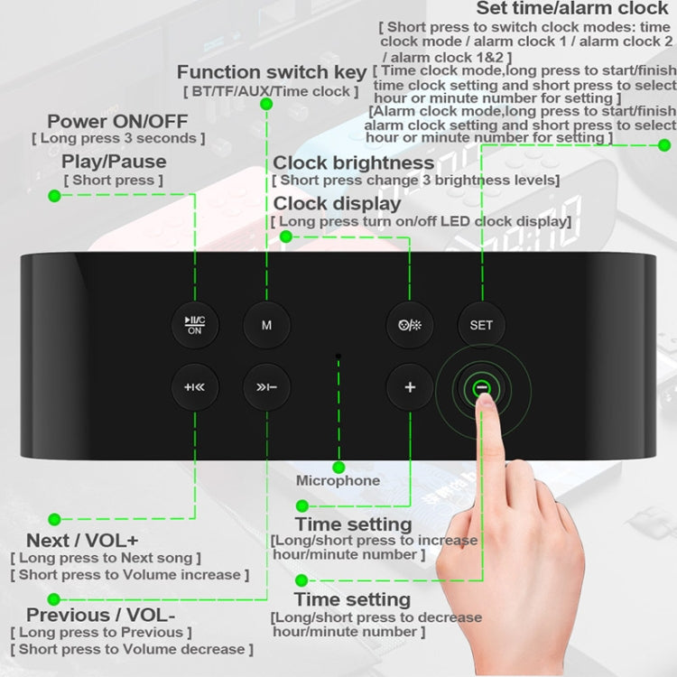 AEC BT501 Bluetooth 5.0 Mini Speaker with LED & Alarm Clock & Clock & Mirror, Support 32G TF Card(Black) - Mini Speaker by AEC | Online Shopping South Africa | PMC Jewellery | Buy Now Pay Later Mobicred