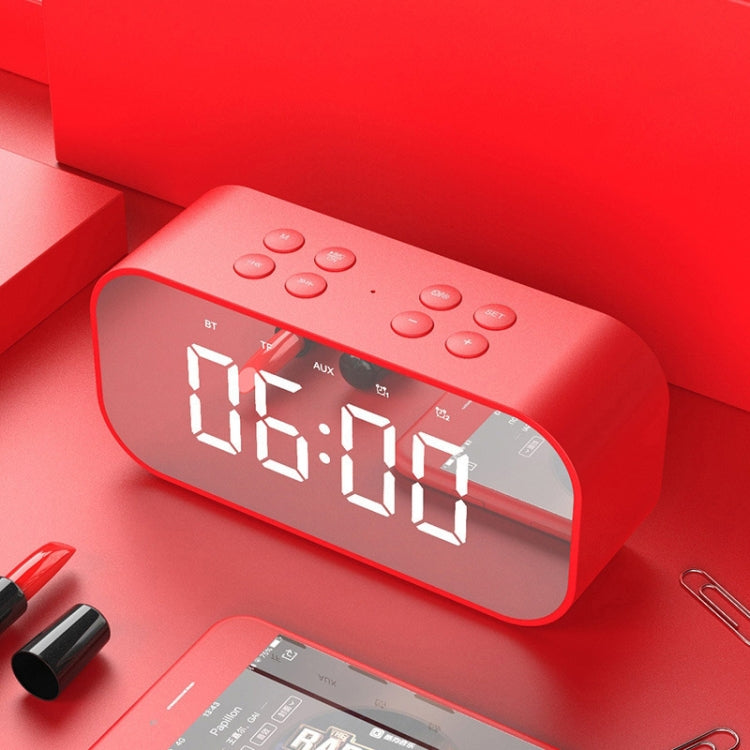 AEC BT501 Bluetooth 5.0 Mini Speaker with LED & Alarm Clock & Clock & Mirror, Support 32G TF Card(Red) - free shipping - PMC Jewellery - Order now!
