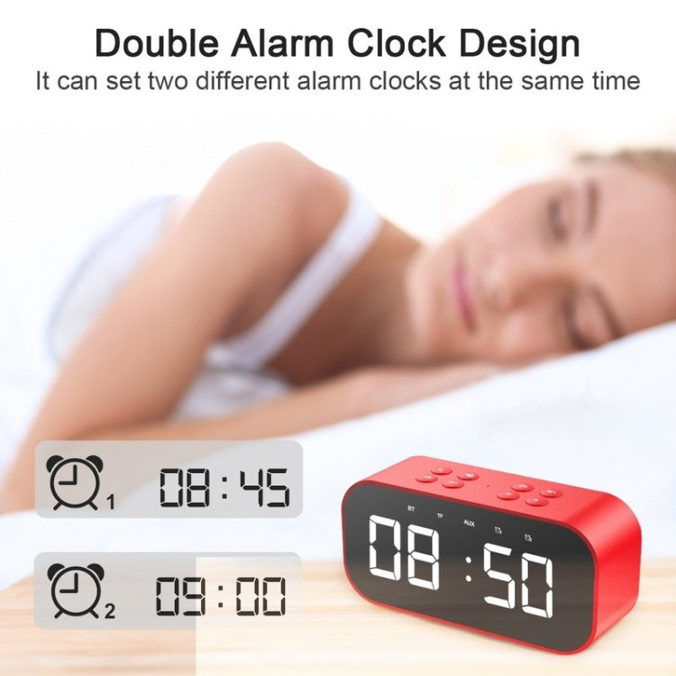 AEC BT501 Bluetooth 5.0 Mini Speaker with LED & Alarm Clock & Clock & Mirror, Support 32G TF Card(Red) - free shipping - PMC Jewellery - Order now!
