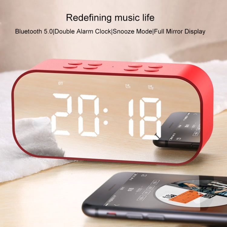 AEC BT501 Bluetooth 5.0 Mini Speaker with LED & Alarm Clock & Clock & Mirror, Support 32G TF Card(Red) - free shipping - PMC Jewellery - Order now!