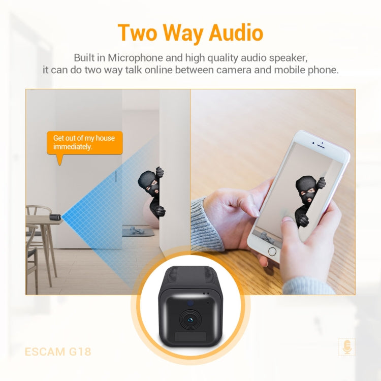 ESCAM G18 1080P Full HD Rechargeable Battery WiFi IP Camera, Support Night Vision / PIR Motion Detection / TF Card / Two Way Audio (Black) - free shipping - PMC Jewellery - Order now!
