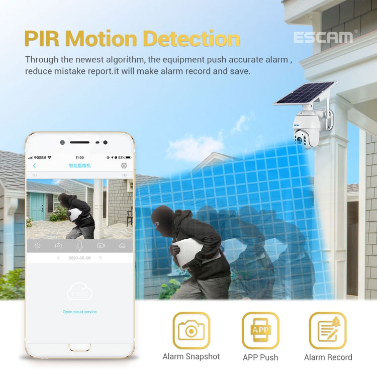 ESCAM QF280 HD 1080P IP66 Waterproof WiFi Solar Panel PT IP Camera without Battery, Support Night Vision / Motion Detection / TF Card / Two Way Audio (White) - free shipping - PMC Jewellery - Order now!