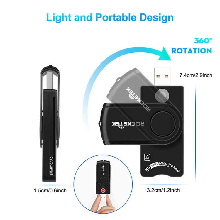 ROCKETEK CR310 USB 3.0 + TF Card + SD Card + SIM Card + Smart Card Multi-function Card Reader - free shipping - PMC Jewellery - Order now!