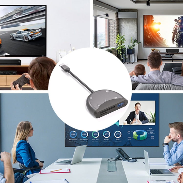 NK-3039 5 in 1 USB-C / Type-C Male to TF / SD Card Slot + 3 USB Female Adapter