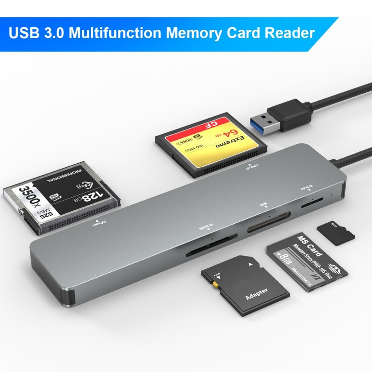 Rocketek CR308 USB3.0 Multi-function Card Reader CF / CFast / SD / MS / TF Card 5 in 1 (Silver Grey) - by ROCKETEK | Online Shopping South Africa | PMC Jewellery | Buy Now Pay Later Mobicred