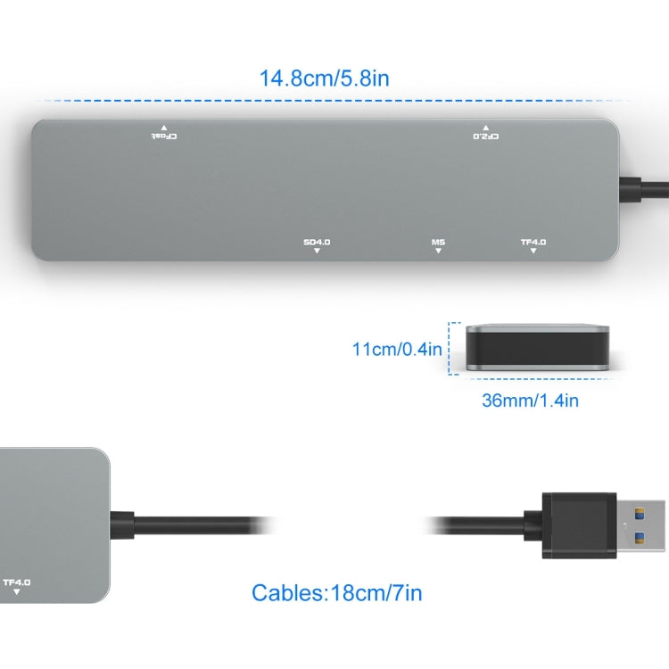 Rocketek CR308 USB3.0 Multi-function Card Reader CF / CFast / SD / MS / TF Card 5 in 1 (Silver Grey) - by ROCKETEK | Online Shopping South Africa | PMC Jewellery | Buy Now Pay Later Mobicred