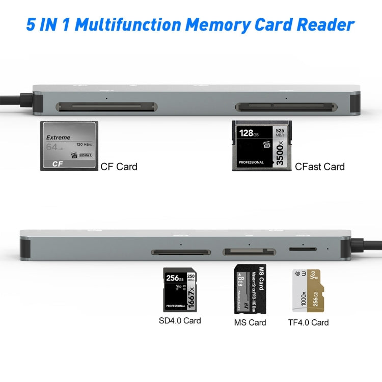 Rocketek CR308 USB3.0 Multi-function Card Reader CF / CFast / SD / MS / TF Card 5 in 1 (Silver Grey) - by ROCKETEK | Online Shopping South Africa | PMC Jewellery | Buy Now Pay Later Mobicred