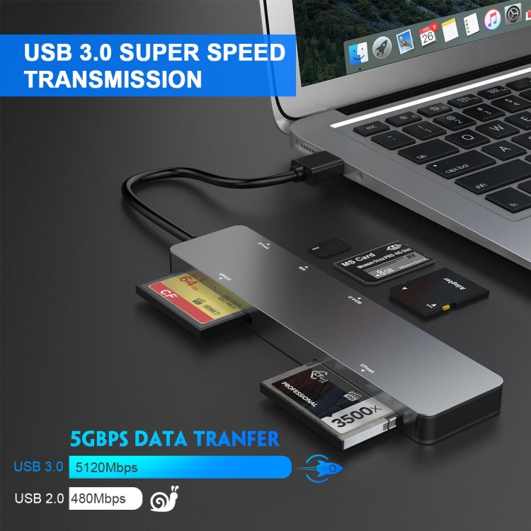 Rocketek CR308 USB3.0 Multi-function Card Reader CF / CFast / SD / MS / TF Card 5 in 1 (Silver Grey) - by ROCKETEK | Online Shopping South Africa | PMC Jewellery | Buy Now Pay Later Mobicred