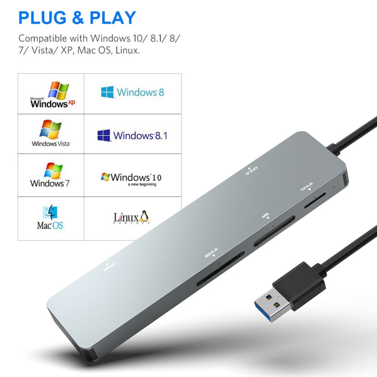 Rocketek CR308 USB3.0 Multi-function Card Reader CF / CFast / SD / MS / TF Card 5 in 1 (Silver Grey) - by ROCKETEK | Online Shopping South Africa | PMC Jewellery | Buy Now Pay Later Mobicred