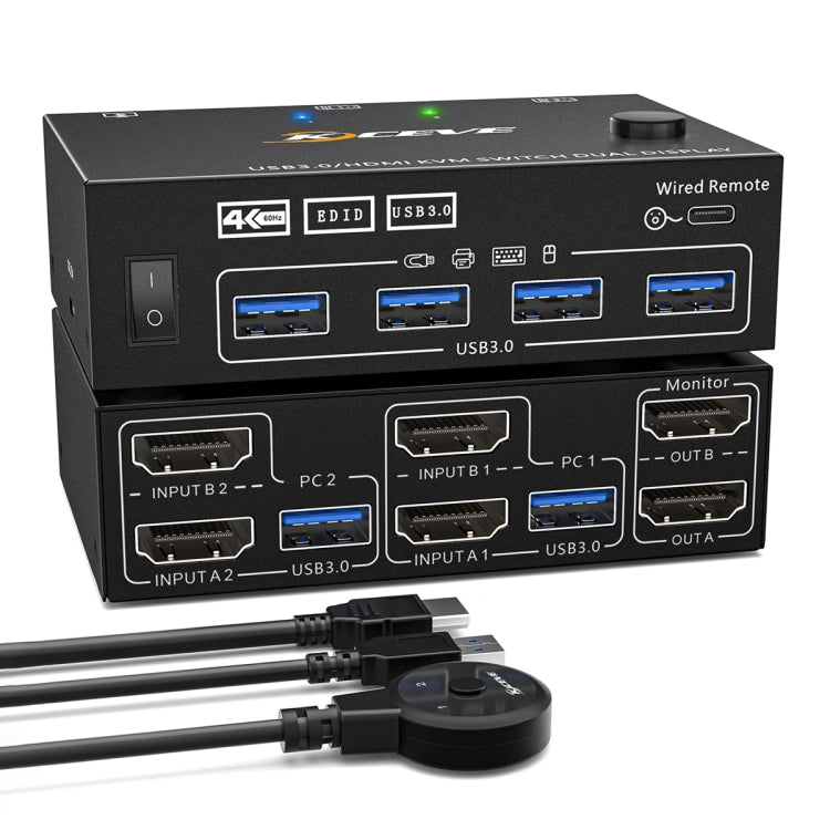 KC-KVM202AS 4K 60HZ USB3.0 HDMI Dual Display KVM Switcher Support EDID Analog Lock Screen - Switch by PMC Jewellery | Online Shopping South Africa | PMC Jewellery | Buy Now Pay Later Mobicred