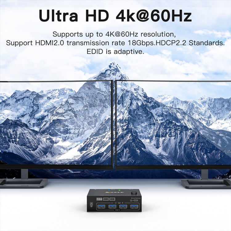 KC-KVM202AS 4K 60HZ USB3.0 HDMI Dual Display KVM Switcher Support EDID Analog Lock Screen - Switch by PMC Jewellery | Online Shopping South Africa | PMC Jewellery | Buy Now Pay Later Mobicred