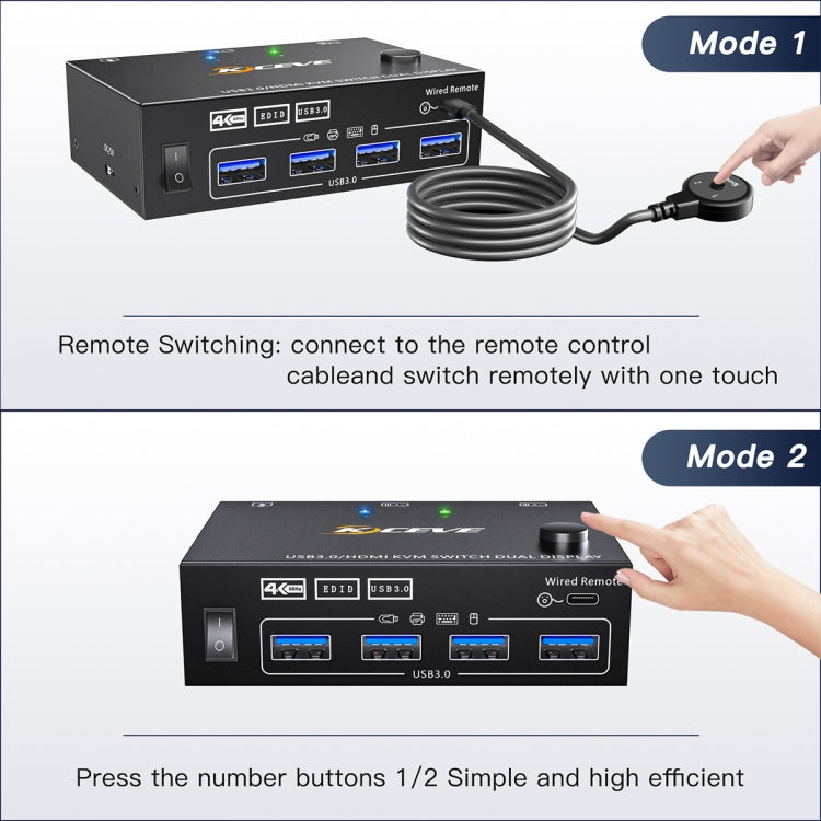 KC-KVM202AS 4K 60HZ USB3.0 HDMI Dual Display KVM Switcher Support EDID Analog Lock Screen - Switch by PMC Jewellery | Online Shopping South Africa | PMC Jewellery | Buy Now Pay Later Mobicred