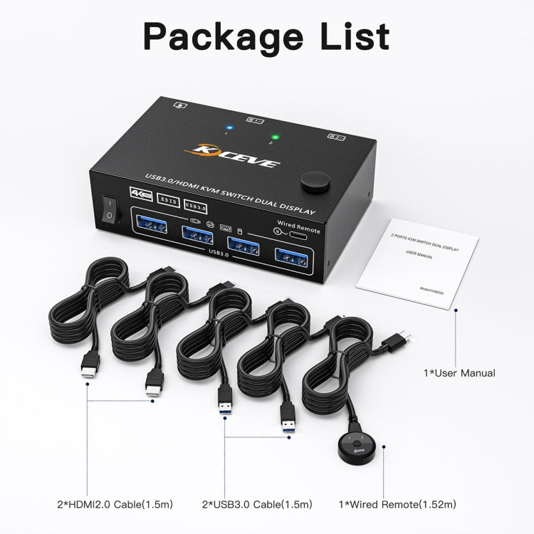 KC-KVM202AS 4K 60HZ USB3.0 HDMI Dual Display KVM Switcher Support EDID Analog Lock Screen - Switch by PMC Jewellery | Online Shopping South Africa | PMC Jewellery | Buy Now Pay Later Mobicred