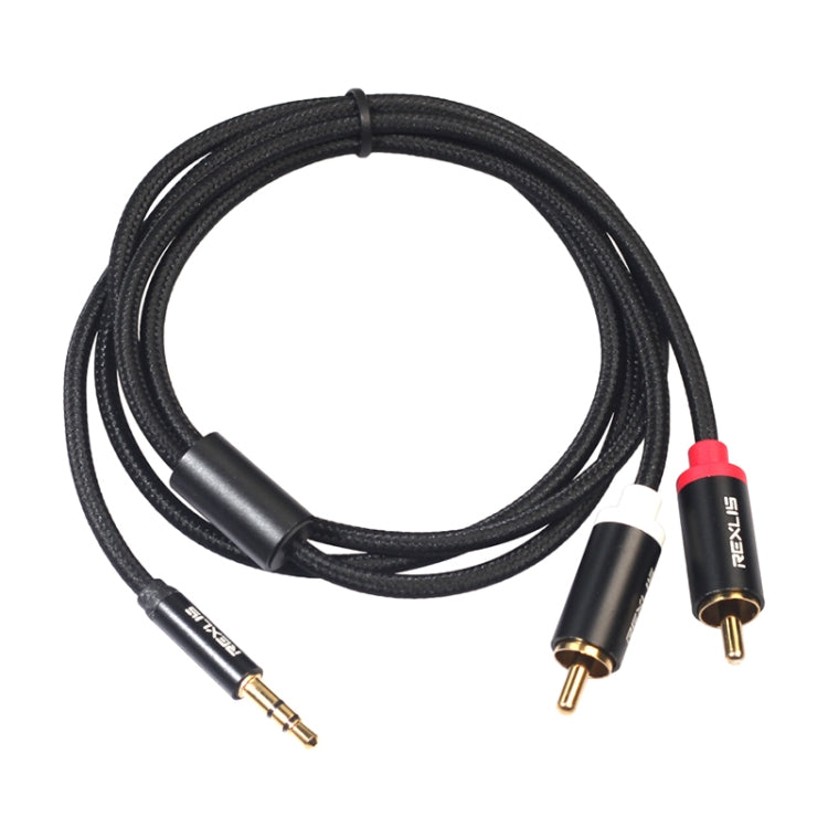 REXLIS 3635 3.5mm Male to Dual RCA Gold-plated Plug Black Cotton Braided Audio Cable for RCA Input Interface Active Speaker, Length: 1m - RCA Cable by REXLIS | Online Shopping South Africa | PMC Jewellery | Buy Now Pay Later Mobicred