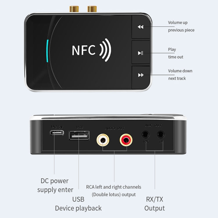 N100 NFC Desktop Bluetooth 5.0 Receiver & Transmitter Car Bluetooth Speaker Audio Adapter(Black)