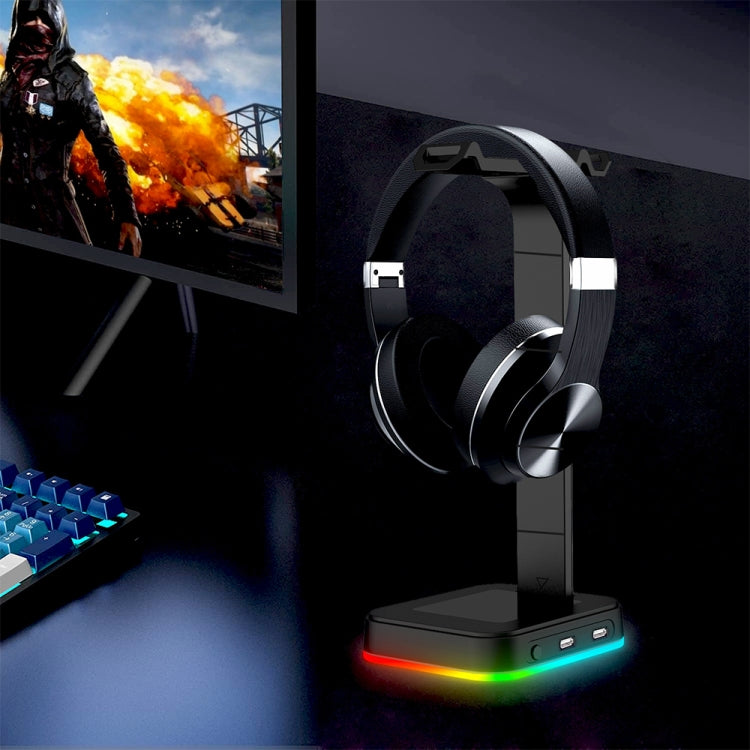 RGBD9 Colorful Glowing Gaming Headset Display Stand with Charging + Data Transmission Dual USB Interface (Black) - Anti-lost & Holder by PMC TechLife | Online Shopping South Africa | PMC TechLife