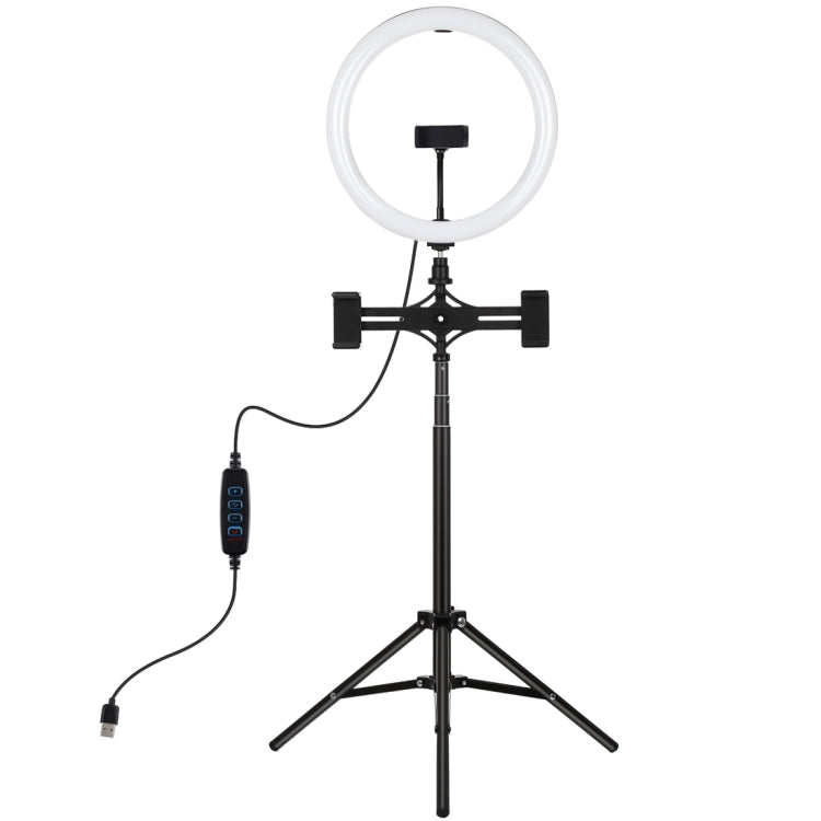 PULUZ 11.8 inch 30cm Light + 1.65m Tripod + Dual Phone Bracket Curved Surface USB 3 Modes Dimmable Dual Color Temperature LED Ring Vlogging Video Light Live Broadcast Kits with Phone Clamp(Black)