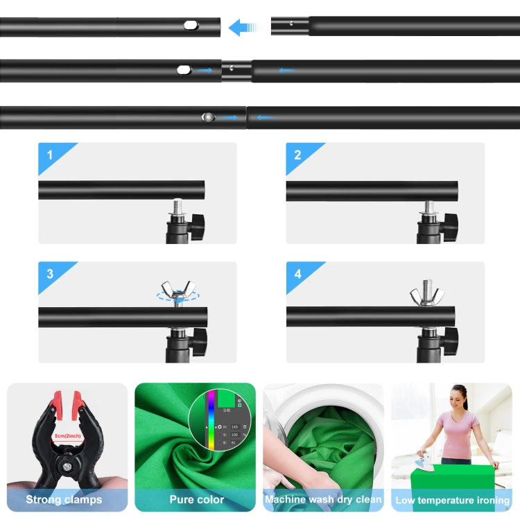 PULUZ 2x2m Photo Studio Background Support Stand Backdrop Crossbar Bracket Kit with Red / Blue / Green Backdrops