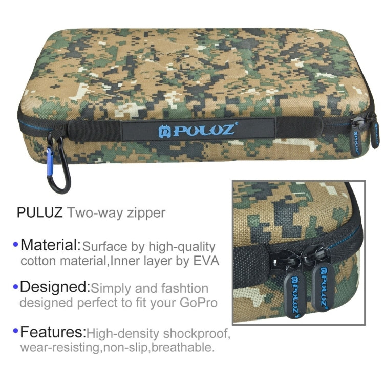 PULUZ Camouflage Pattern Water-resistant Carrying and Travel Case for for GoPro, Insta360, DJI and Other Action Cameras Accessories, Large Size: 32cm x 22cm x 7cm